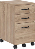 OSP Home Furnishings Ace 3-Drawer Mobile File Cabinet Full Extension Slides Key Lock System Rolling Casters 26.75x19x14 Inches River Oak Wood Finish