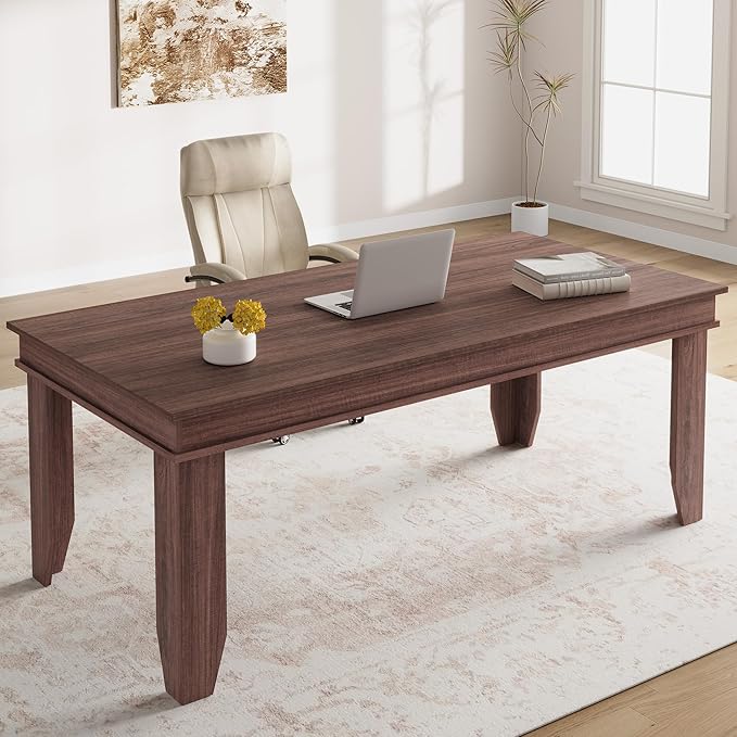 71 Inch Executive Desk Large Black Computer Desk with Sturdy Thick Legs Modern Farmhouse Home Office Desk 180cm Spacious Writing Table for Study Professional Workstation Furniture Rectangular