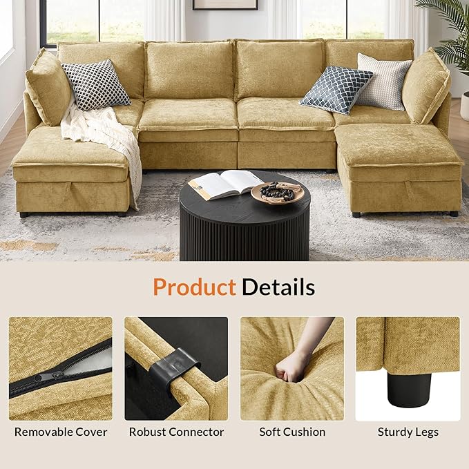 HULALA HOME Side Armrest Module for Sectional Sofa Couch One Armrest Included Cream