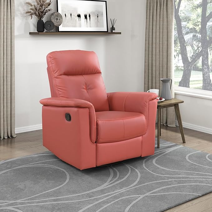 Lexicon Swivel Glider Recliner Chair Comfy Nursery Glider Top Grain Leather Match Recliner Manual Reclining Chair for Living Room/Office/Apartment Red