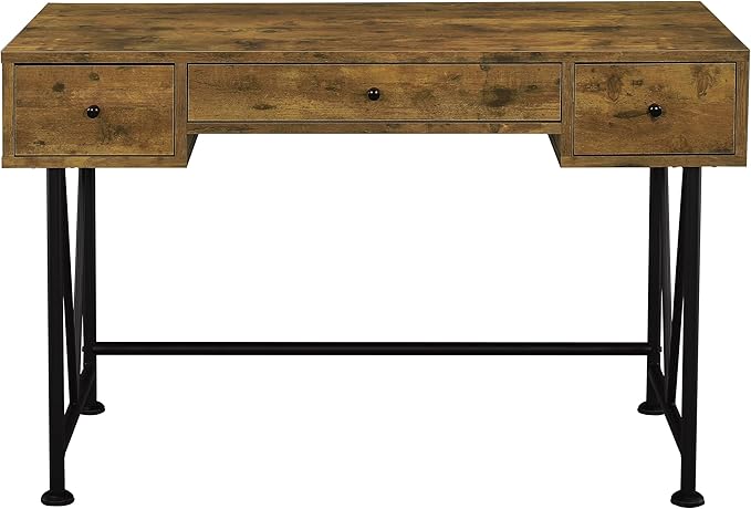 Coaster Home Furnishings - Analiese - Metal and Wood - 2-Piece Computer Desk and Bookcase Set with Three Storage Drawers Four-Shelf Bookcase - Farmhouse - Home Office - Rustic Nutmeg - 801541-S2