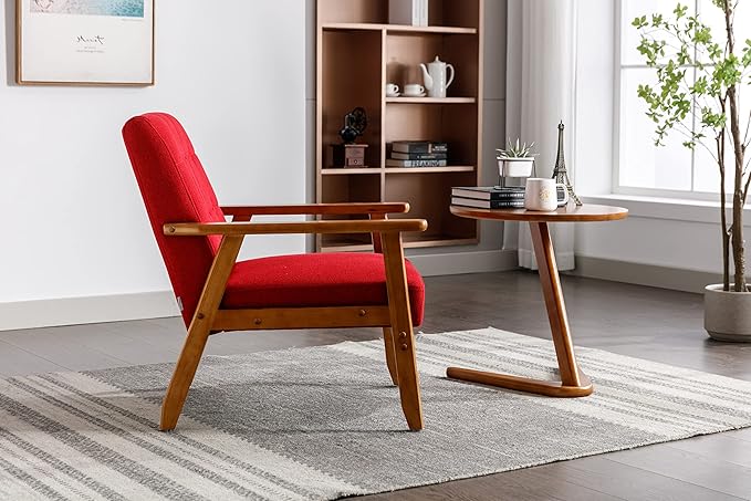 Leisure Chair with Solid Wood Armrest and Feet Mid-Century Modern Accent Chair for Living Room Bedroom