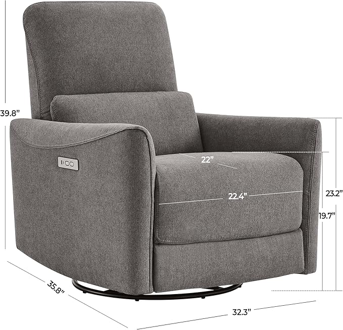 CHITA Power Recliner Chair Swivel Glider FSC Certified Fabric Living Room Reclining Sofa Chair with Lumbar Support Metal Grey