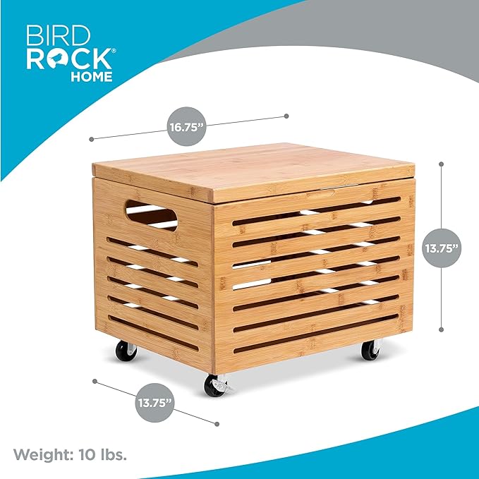 BIRDROCK HOME Rolling File Storage Organizer Box with Lid (New Version) - Bamboo Decorative Wood Hanging File Box for Letter/Legal Documents Binders Blankets - Durable Office Organizer - Natural