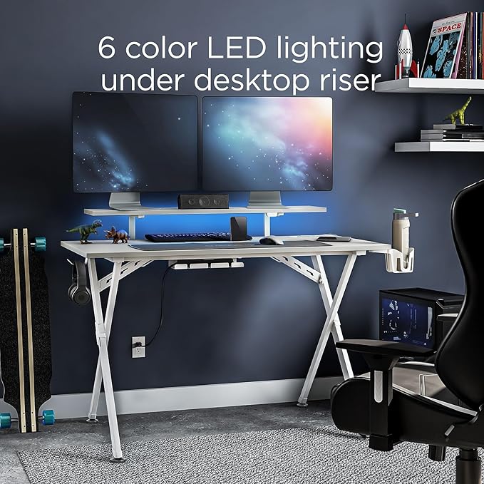 Emerge Vizon 47” Gaming Desk White Modern PC Computer Desk for Gaming Setup &amp Home Office Workstation