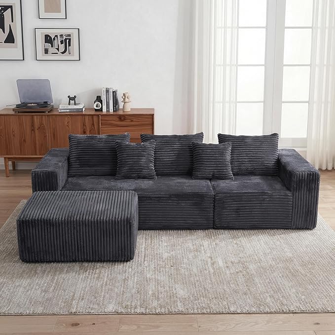 Sytopia 109 L-Shaped Cloud Couch Modular Sectional Sofa with Deep Seat for Living Room Bedroom Modern Floor Couch Corduroy Comfy Sleeper Futon Sofa Bed 40D Foam Furniture Left Facing | Luxury Fab