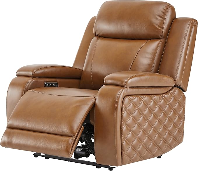 Watson &amp Whitely Genuine Leather Power Recliner Chairs for Adults Zero Gravity Recliner with Power Headrest &amp Hidden Storage Electric Reclining Sofa Chair for Living Room Home Office Saddl