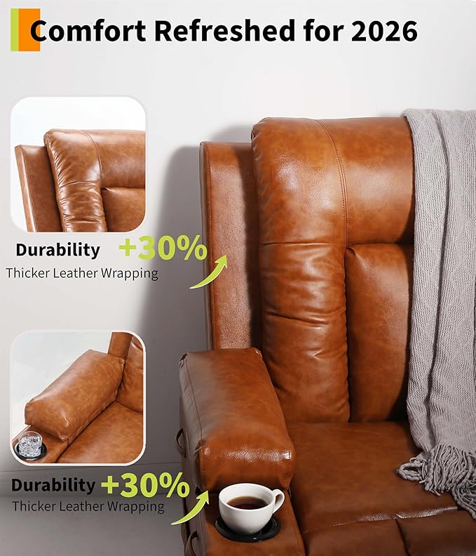 GarveeHome Power Lift Recliner Chair - Heat and Massage PU Leather Electric Lift Recliner for Elderly &amp Mobility Impaired Adjustable Back and Legs Heavy Duty Lift Chair for Seniors