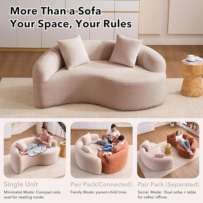 67 Modular Sectional Loveseat Sofa Chenille Upholstered Cloud Couch with S-Shaped Cushion Boneless Couch Sleeper Deep Seat Sofa with Throw Pillows for Living Room (Beige) | Chenille Comfortable