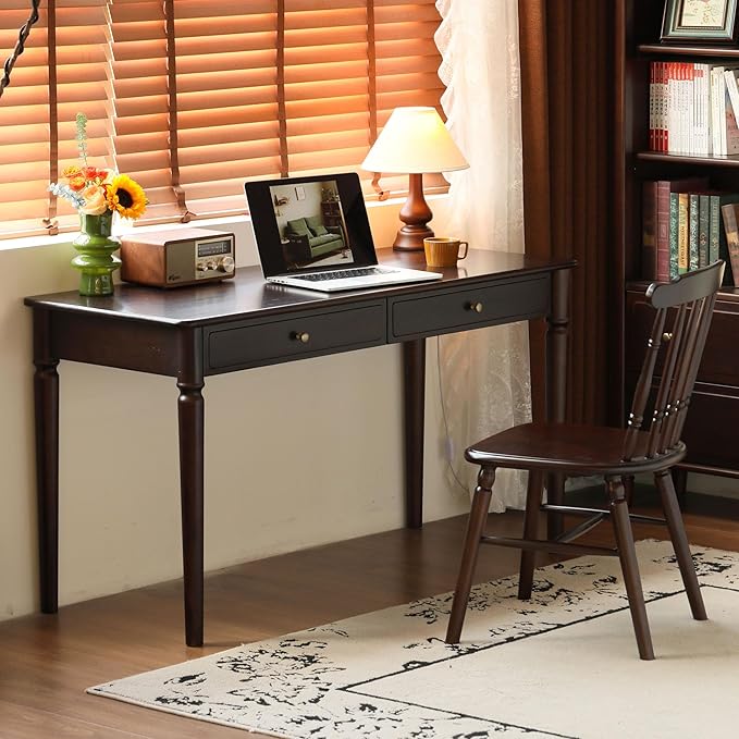 Home Office Desk Solid Wood Computer Desk Vintage Mid-Century Modern Writing Desk with for Study Work 55.11 W