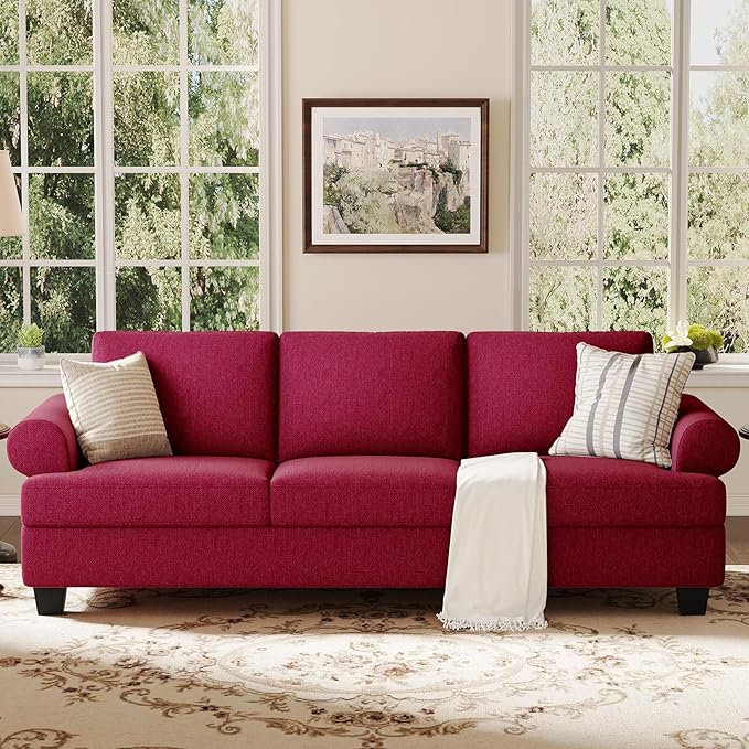 91 Inch Lawson Sofa with Extra Deep Seats Oversize Mid-Century 3-Seat Sofa Couch for Living Room Apartment Lounge Red