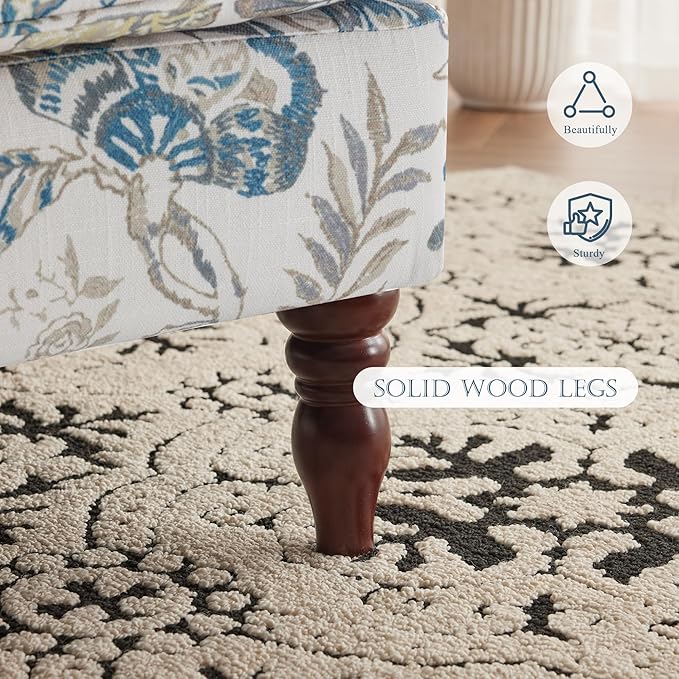 MELLCOM Floral Accent Chair High Back Upholstered Armchair with Solid Legs Leisure Single Sofa Chair for Living Room Bedroom Home Office Blue Floral