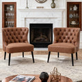 chairus Tufted Slipper Accent Chairs Set of 2 Faux Leather Upholstered Armless Living Room Chairs with Nailhead Trim Mid-Century Modern Wingback Side Chairs for Bedroom Office Brown PU