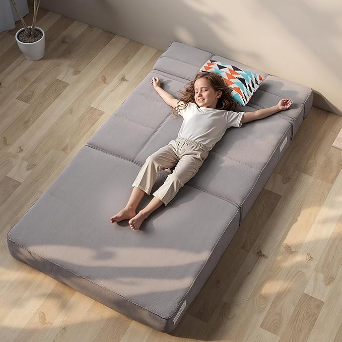 ARTPLAN Fold Sofa Bed-Sleeper Single with Pillow Modern Futon Sleeper Chair Guest Bed with Washable Linen Cover Foldable Mattress for Living Room Dorm ApartmentLight Gray