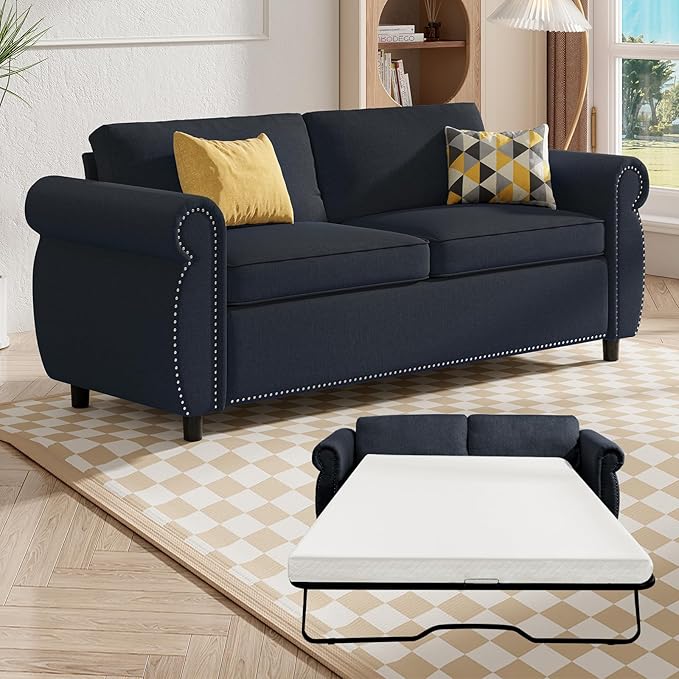BALUS Pull Out Sofa BedQueen Size Sleeper Sofa Couch with Memory Foam Mattress 2-in-1 Convertible Pullout Couch Bed for Living Room Office Apartment-GreyQueen