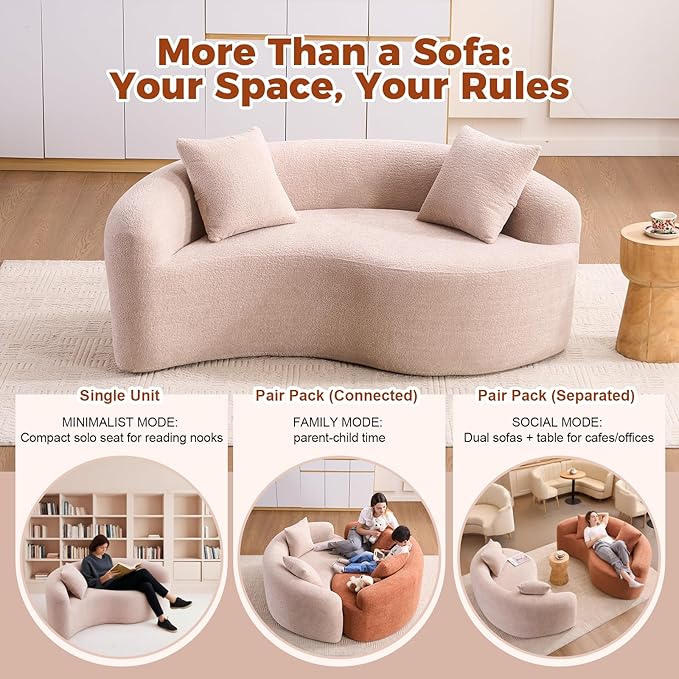 Luxury Modern Chenille Sectional Sofa Tai Chi Curved Compression Sofa Boucle Cozy Soft Loveseat for Living Room Apartment Office (Beige)