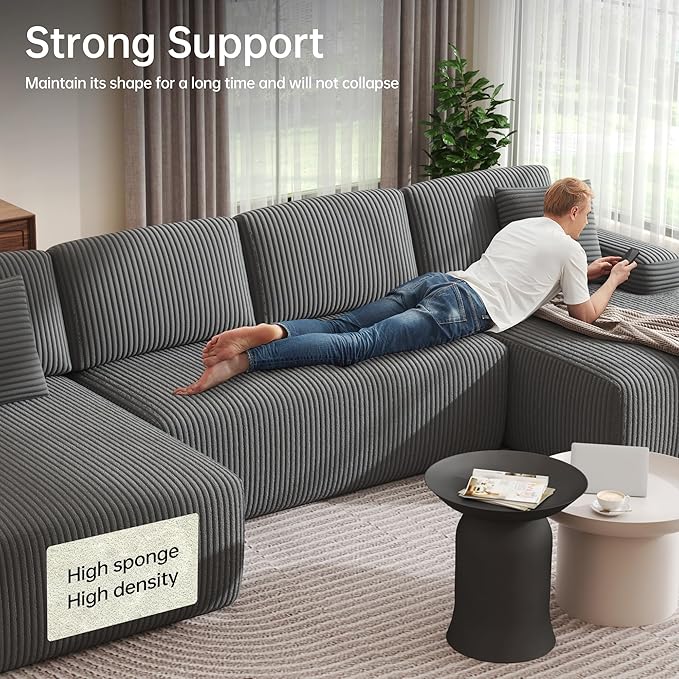 DURASPACE 126.2'' U Shaped Oversize Modular Sectional Sofa with Chaise Cloud Boneless Comfort Sectional Sofa Couch Deep Seat Couch Convertible 4-Seater for Living Room No Assembly Required