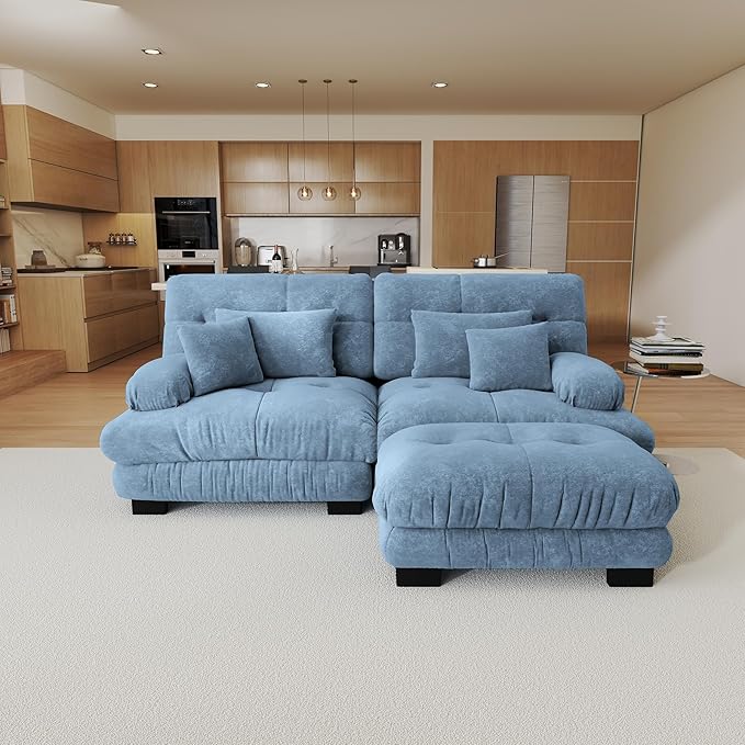 94.4 Oversized Modular Sectional Sofa Blue Large Sectional Couches for Living Room Chenille Fabric Sofa Set Cloud Love Seat Couches with 1 Ottoman Deep Seat Modern Sofas para Sala