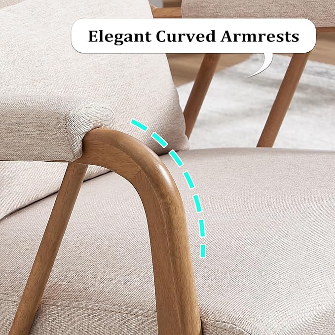 ANJ Mid Century Modern Accent ChairLiving Room Chairs with Wood Frame &ampLumbar Pillow Upholstered Reading Armchair for Bedroom