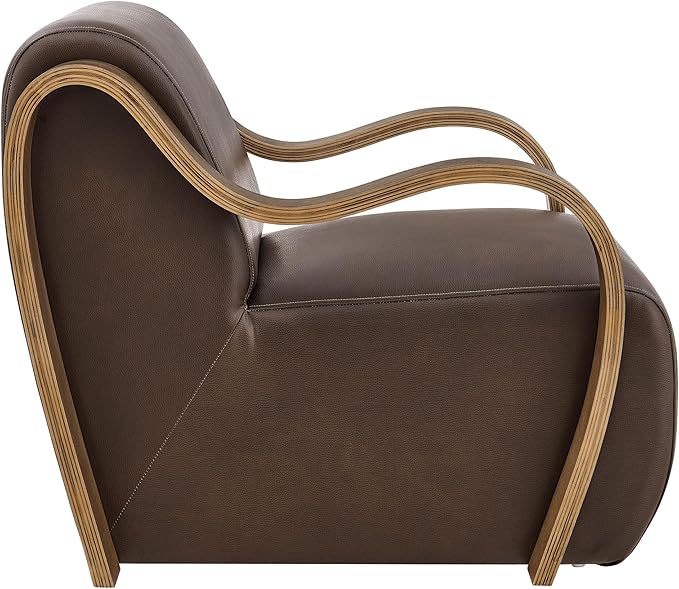 Modway Atrium Vegan Leather Upholstered Lounge Chair in Espresso with Sculptural Bentwood Arms – Mid-Century Modern Accent Armchair for Living Room or Bedroom