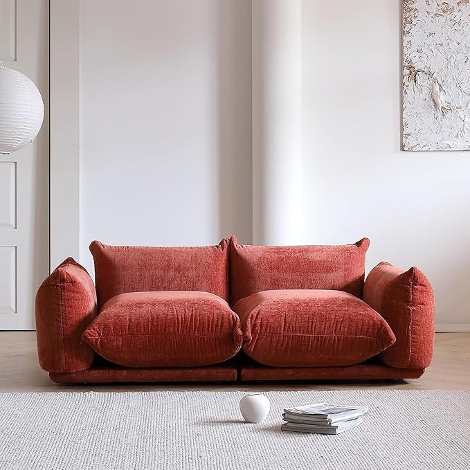 JACH Mid-Century Modern Comfy Loveseat Sofa Chenille Couch Deep 2-Seats Couches with Thick Cushion 77 Plush Sofas Furniture for Small Spaces Living Room Bedroom Office Apartment Red