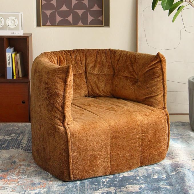 N&ampV Mid Century Brigantin Deep Relaxation Sofa Soft Premium Chenille for Living Room Bedroom and Office (Brown Single)