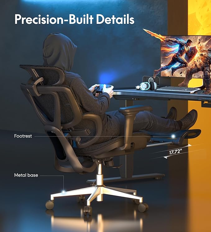 FLEXISPOT Sentinel Ergonomic Office Chair with Dual-Wing Adaptive Lumbar 3D Armrests 3-Position Recline up to 120° Height-Adjustable Backrest Premium Mesh Computer Desk Chair for Home &amp Office