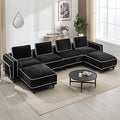 146 Modular Sectional U Shaped Couch with 2 Movable Ottoman Oversized 4-Seater Cloud Sofa for Living Room Comfy Deep Seat Couches with Thicked Cushion and Metal Armrests Chenille Black