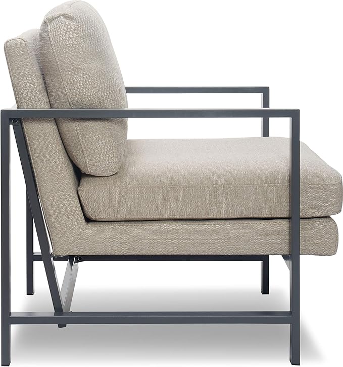 Tommy Hilfiger Russell AccentChair Medium-Soft Pillow Back Mid-Century Modern &amp Industrial Armchair Comfortable LoungeChair for Living Room Bedroom or Office Gray Square Metal Frame in Linen
