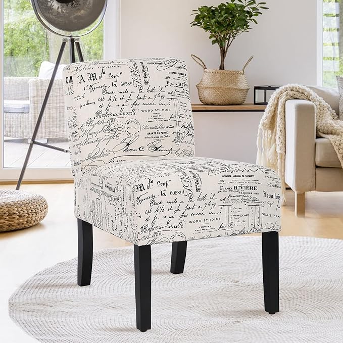 Armless Accent Chair for Bedrooms Modern Living Room Chairs with Thick Cushion &amp Solid Wood Legs Fabric Comfy Slipper Chair Accent Chairs Corner Side Chair Living Room Furniture White