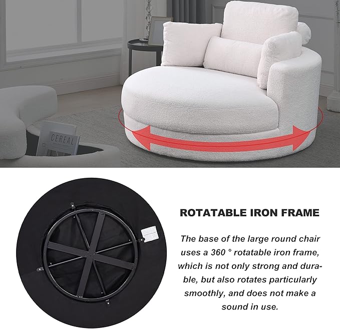 Yoglad Modern Swivel Accent Round Chair Barrel Sofa with Storage Ottoman Oversize Lounge Chair Linen Fabric Round Chair with Pillows for Living Room Office (Lvory 51)