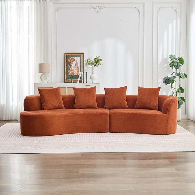 Christopher Knight Home Braebt 126 Modular Sofa with 4 Throw Pillows Curved 5-Seater Large Sofa Couches Comfy Upholstered Sectional Cloud Couch for Living Room No Assembly Required Dark Orange