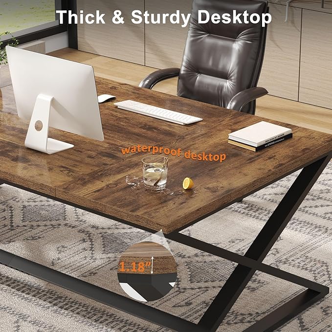 IBF Rustic Large Desk for Home Office 78.7 Extra Long Computer Desk Wood Metal Wide Work Desk for Study Writing Farmhouse Dual Monitor Workstation Gaming Desk Computer Table Rustic Brown