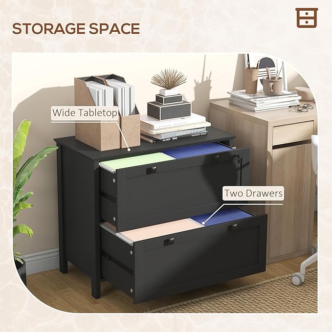 2 Drawer Small File Cabinet with Lock Under Desk Locking Storage Drawers Organizer Filing Cabinets for Home OfficeModern Farmhouse FurnitureBlack