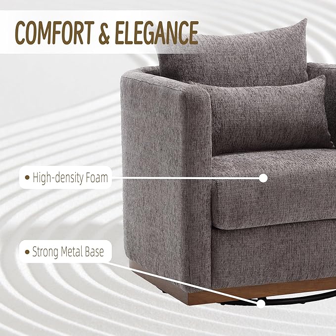 JOSHEN 31.5 Chenille Swivel Barrel ChairModern Accent Sofa ChairClub ChairLeisure Arm Chair for Living RoomBedroomOfficeDark Gray