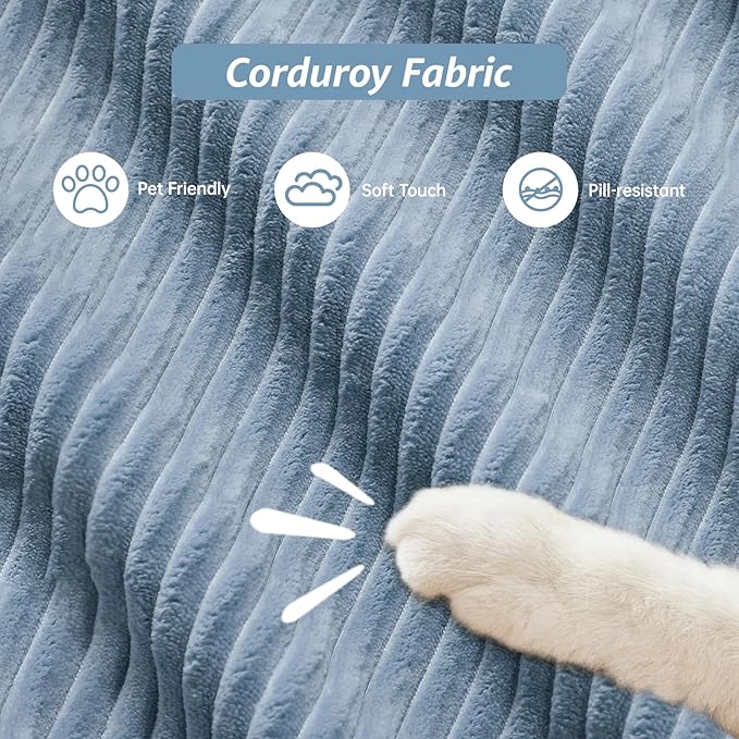 116 Modern Boneless Couches for Living Room Corduroy Cloud Couch Sectional with Deep Seat Blue Modular Sectional Sofa 3 Seater Couch for Living Room Sofas para Sala (Blue 3 Seater)