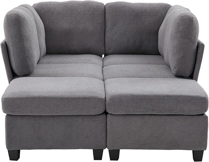 U Shaped Modular Sectional Sofa Couch with Storage Ottoman 6 Seat Convertible Upholstered Deep Seat Sofa with Chaise Lounge Comfy Cloud Couch for Living Room Gray