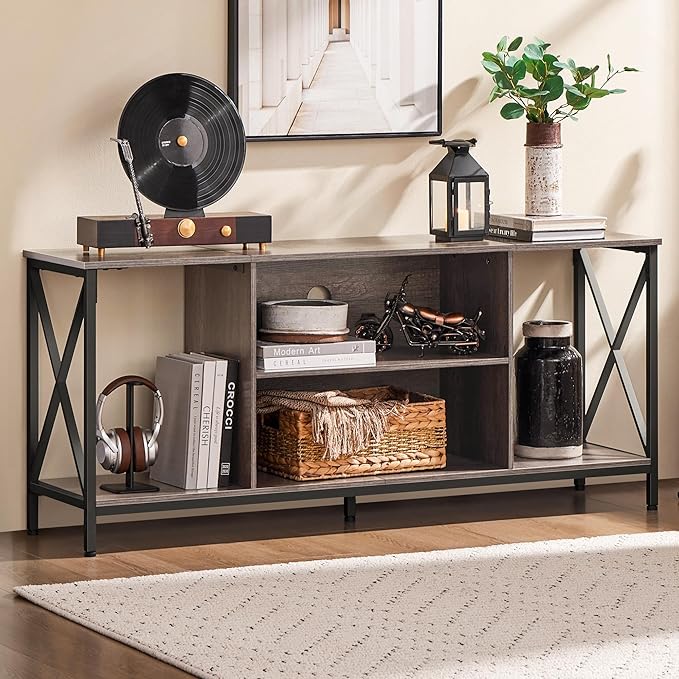 Yaheetech TV Stand for 65 Inch TV Media Entertainment Center with Storage Shelves for Living Room TV Console Table for Living Room Taupe Wood