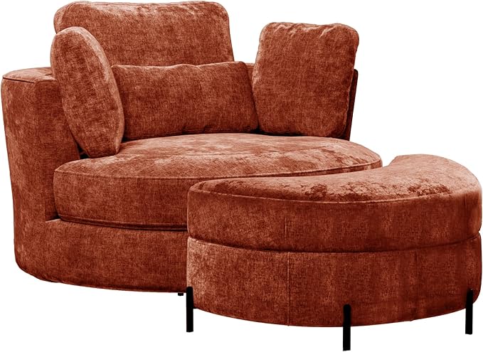 Chifee &amp Vingol Swivel Accent Chair with Ottoman 50.2 Round Swivel Chair Storage Ottoman &amp Pillows 360° Barrel Chair for Living Room Bedroom OfficeChenilleTerracotta