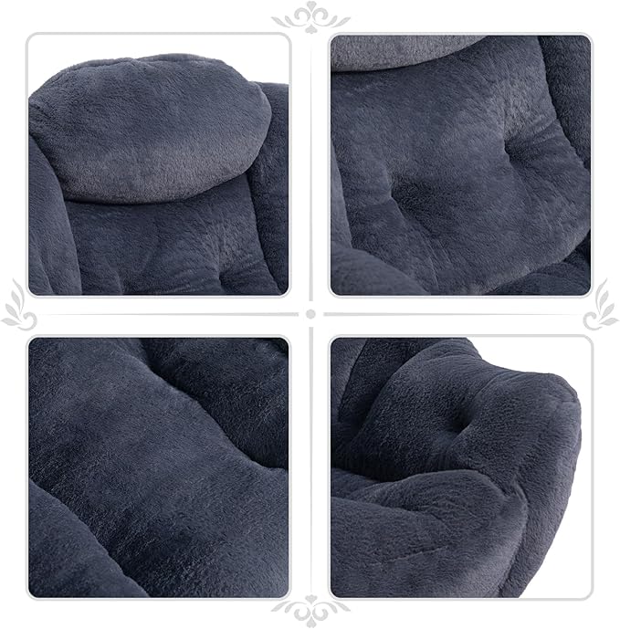 HollyHOME Lazy Chair with Foldable Ottoman Accent Comfy Lounge Armchair and Folding Footrest Stool Leisure Sofa Reading Chair and Footstool for Living Room Bedroom DormFaux Fur Navy Blue