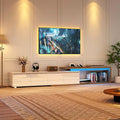 Extendable TV Stand with LED Light Modern Entertainment Center for up to 120 Inch TV Wood TV Media Console with 2 Drawers &amp 2 Cabinets for Living Room Bedroom 75-110 High Gloss White &amp W