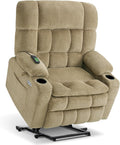 MCombo Dual Motor Power Lift Recliner Chair for Elderly Lay Flat Lift Chair with Heat and Massage Extra Wide Lift Recliner for Big People Cup Holders Fabric R7897 (Medium-Wide Beige)