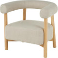 Deco 79 Polyester Living Room Accent Chair Curved Back Mid Century Modern Round Boucle Side Chair with Light Brown Wood Frame Corner Chair 32 x 24 x 28 Beige