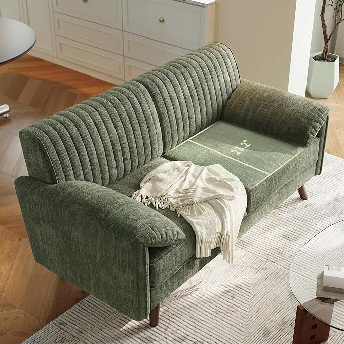 ONBRILL 64.5 Loveseat Sofa Chenille Loveseat Couch for Living Room 23.2 Deep Seat Love Seat with Padded Arms Comfy Modern Small Couches for Bedroom Small Spaces Dorms Office Green
