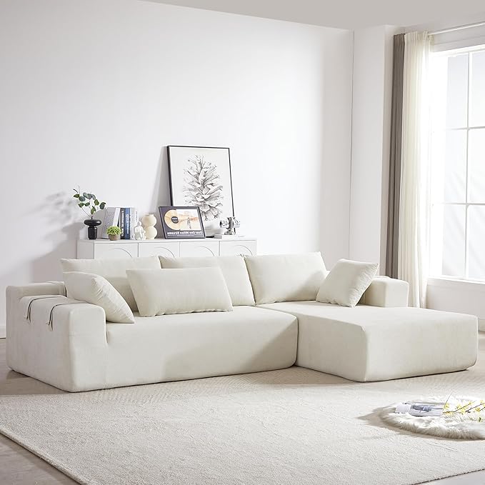 108 Modular Sofa Couch Convertible Sectional Sofa for Living Room Bedroom Modern Chenille Upholstered Sectional Sofa Couch Set L-Shaped Couches with 6 Pillows for Home Office Beige(Right Chaise)