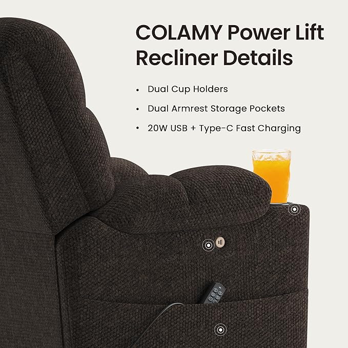 COLAMY Dual Motors Power Lift Recliner Chair Set of 2Massage and Heat for Elderly People Independent Adjustable Backrest Headrest Extended FootrestUSB Charging Ports and Cup Holders Coffee
