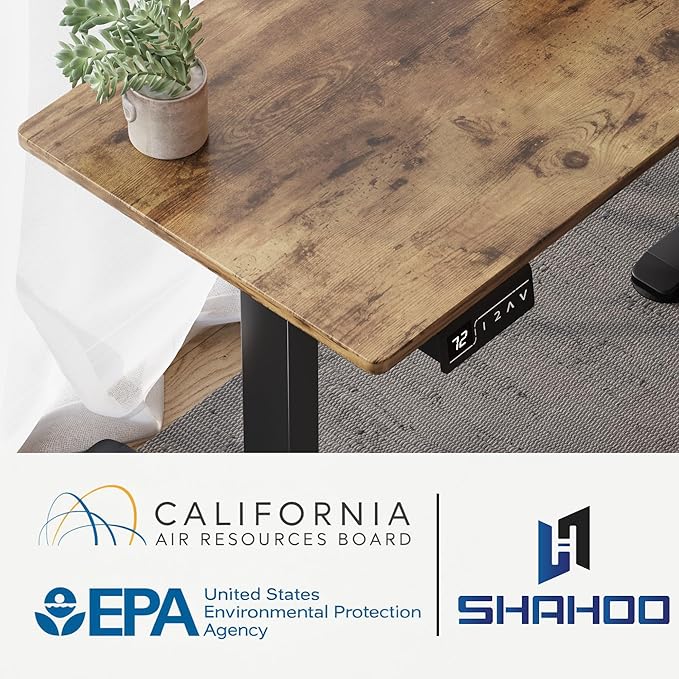 Shahoo L-Shaped Electric Standing Desk 63 x 48 Inches Height Adjustable Coner Table Home Office Computer Workstation Rustic Brown 63 x 48 Inch
