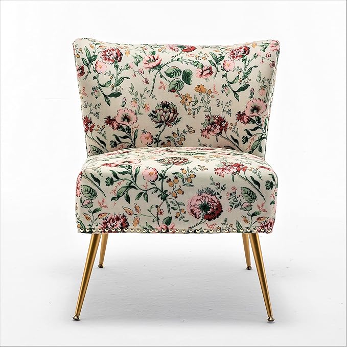 Thia Armless Accent Chair for Living Room Elegant Seat with Nailhead Trim Gold Metal Legs and Comfortable Curved Back 28 D x 25 W x 29.5 H 03 Floral Print