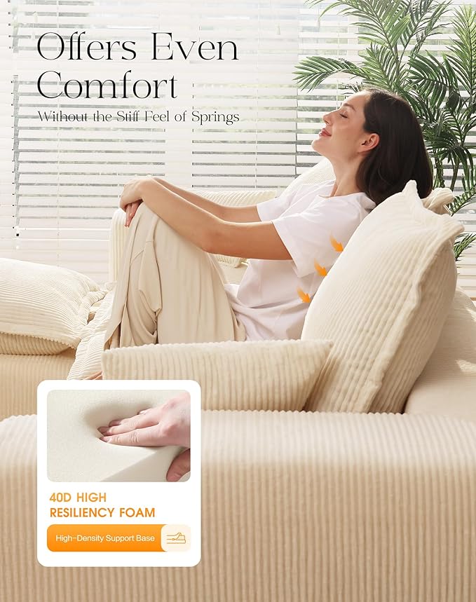 107 Comfy Cloud Couch with U-Shape Chaise &amp Deep Seat Modular Sectional Sofa in a Box Boneless Upholstered Couches for Living Room No Assembly Required (Soft Corduroy Beige)