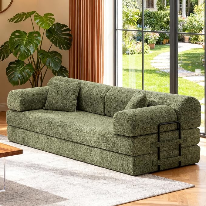 KEIKI 78 2Seat Sleeper Corduroy Sofa Couch for Forest Retreat Small Space Family Friendly Homeowners Warm Inviting Comfy Supportive Rest Space Elegant Premium Premium Design Moss